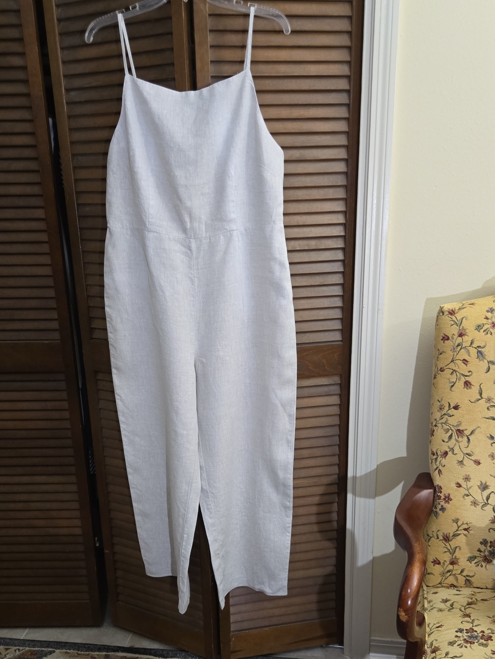 H&M Linen Jumpsuit In Palest Tan Wide Legs Adjustable Straps